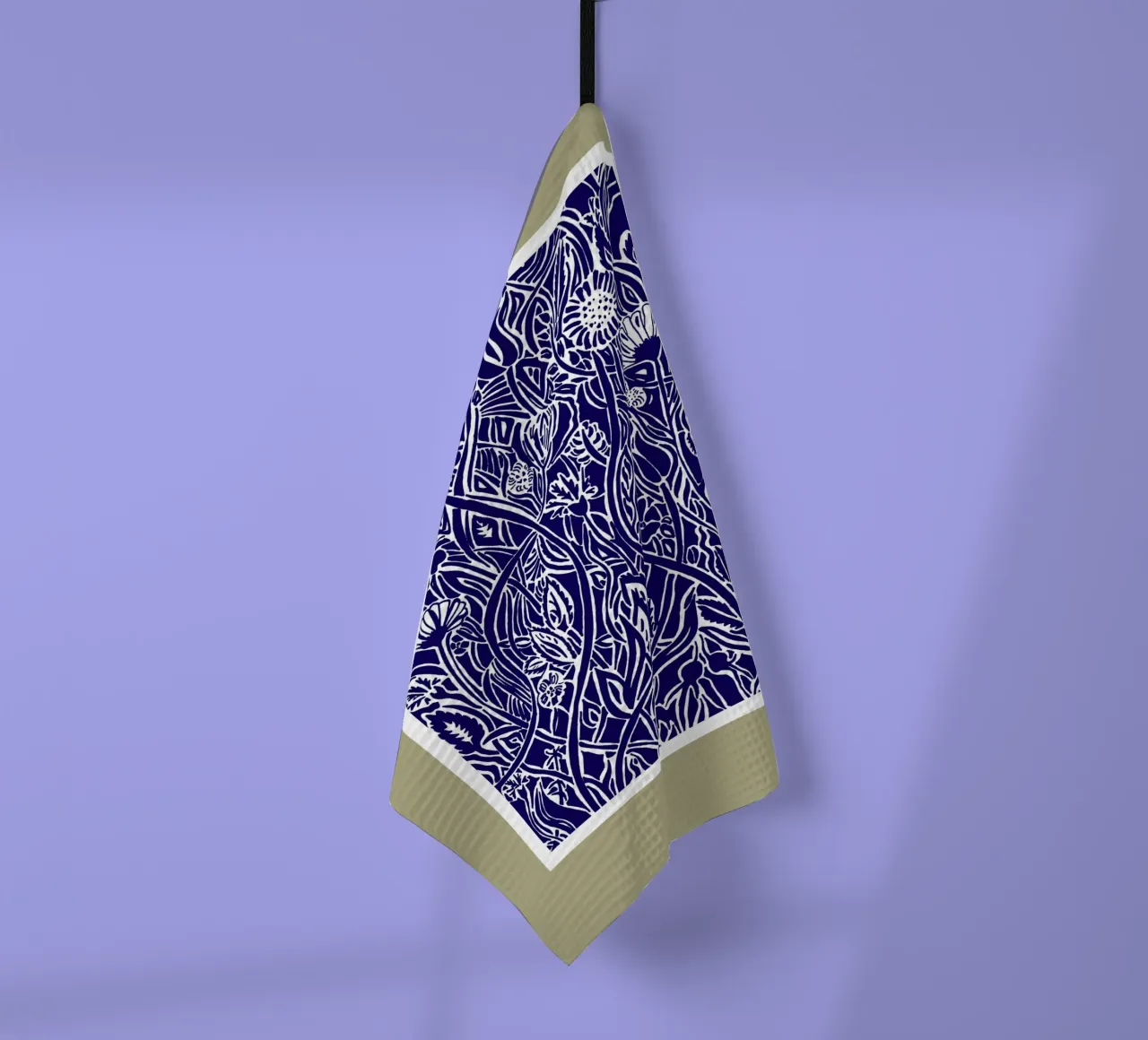 Spätsommerwiese in Scherenschnittoptik weiß auf dunkelblau Geschirrtuch von PaperLine Art