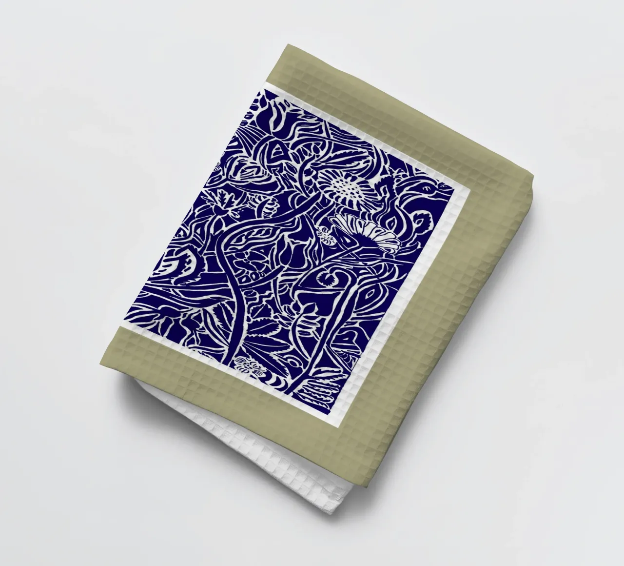 Spätsommerwiese in Scherenschnittoptik weiß auf dunkelblau Geschirrtuch von PaperLine Art