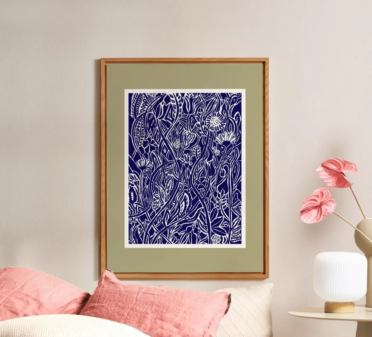 Spätsommerwiese in Scherenschnittoptik weiß auf dunkelblau Alu-Dibond von PaperLine Art