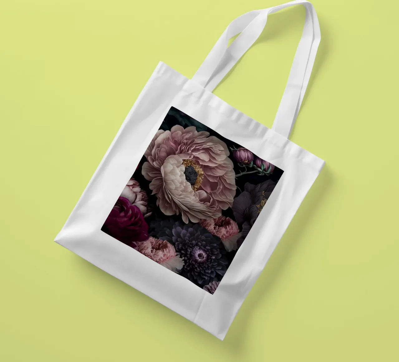 Bloomscape notturno Fiori barocchi scuri borsa in juta da Andrea Haase Vintage World
