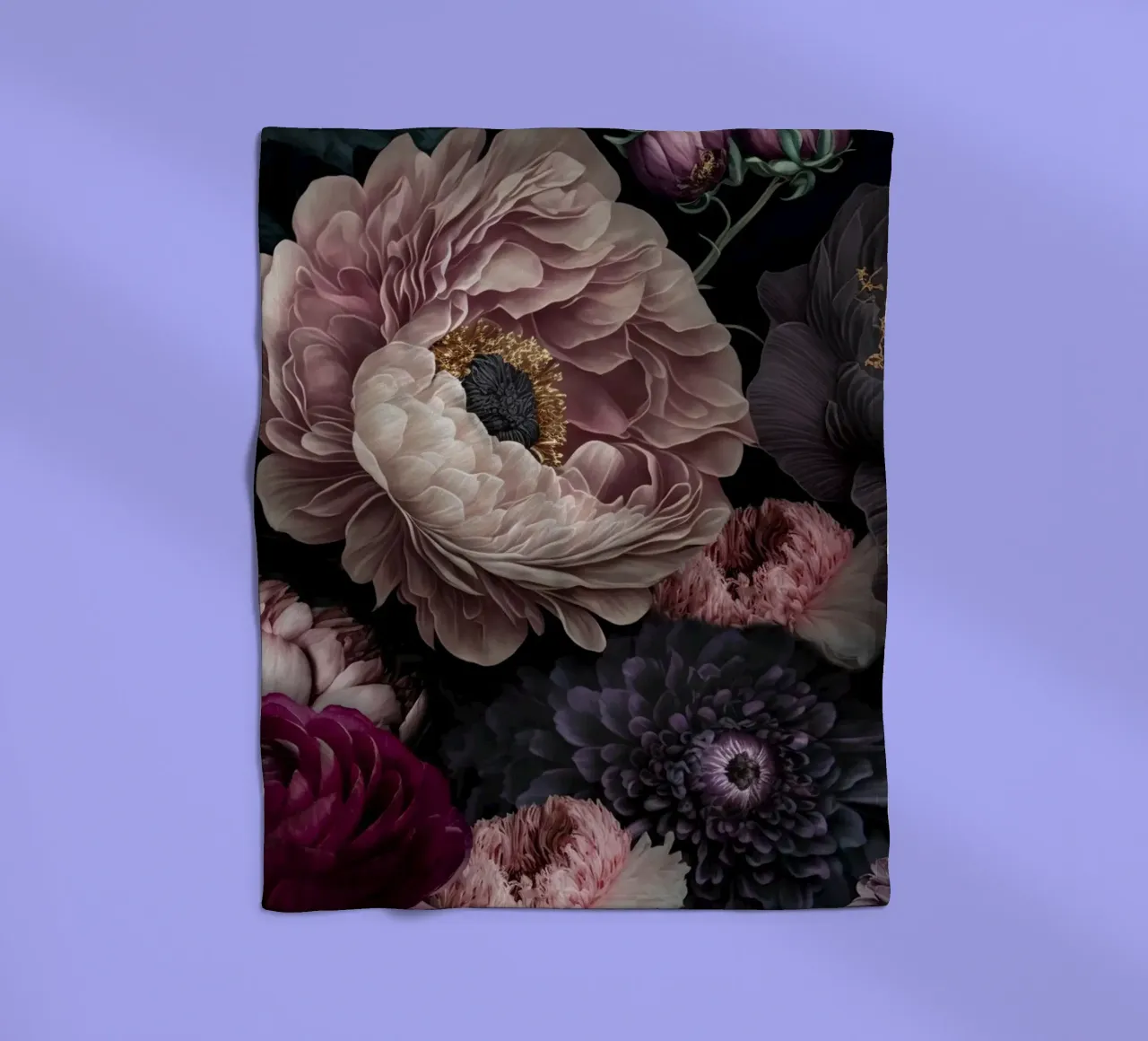 Bloomscape notturno Fiori barocchi scuri coperta in pile da Andrea Haase Vintage World