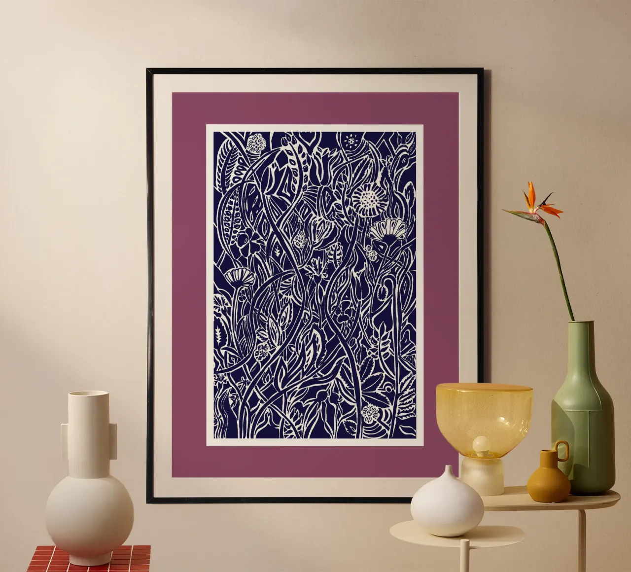 Spätsommerwiese in Scherenschnittoptik weiß vor dunkleblau Hahnemühle von PaperLine Art