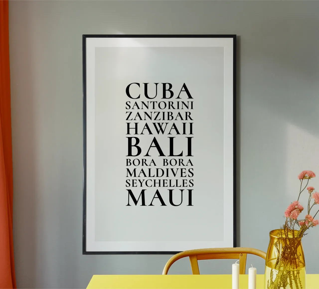 Island dreams Cuba Bali Maui poster with aluminum frame by Typo Designs
