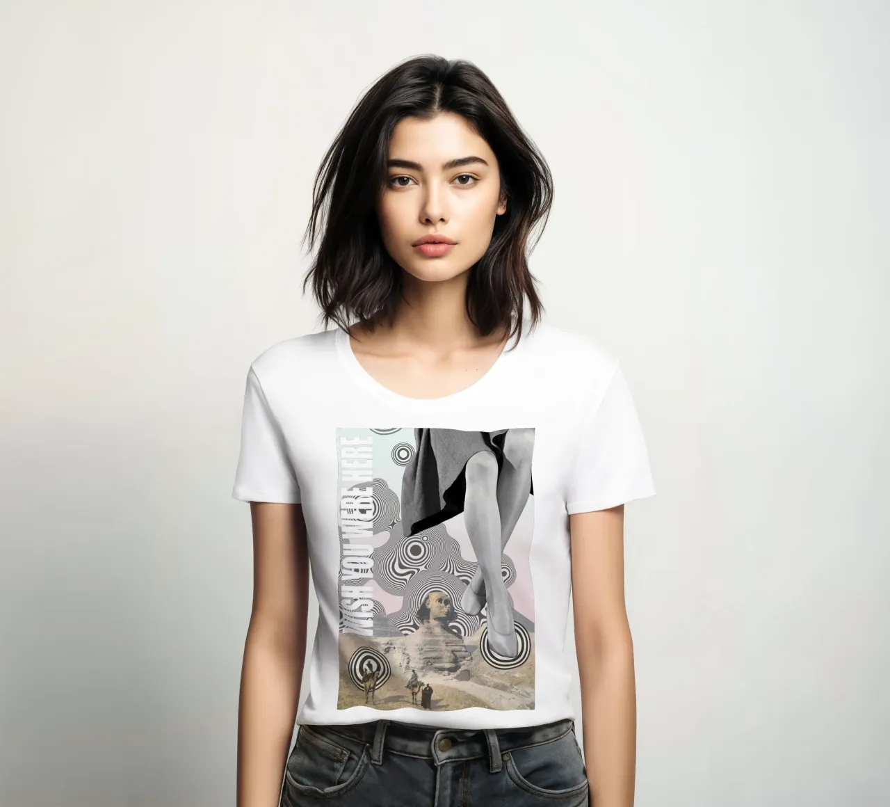 Wish You Were Here | Press Play Art Print Collage women's fitted t-shirt by Press Play Art Prints