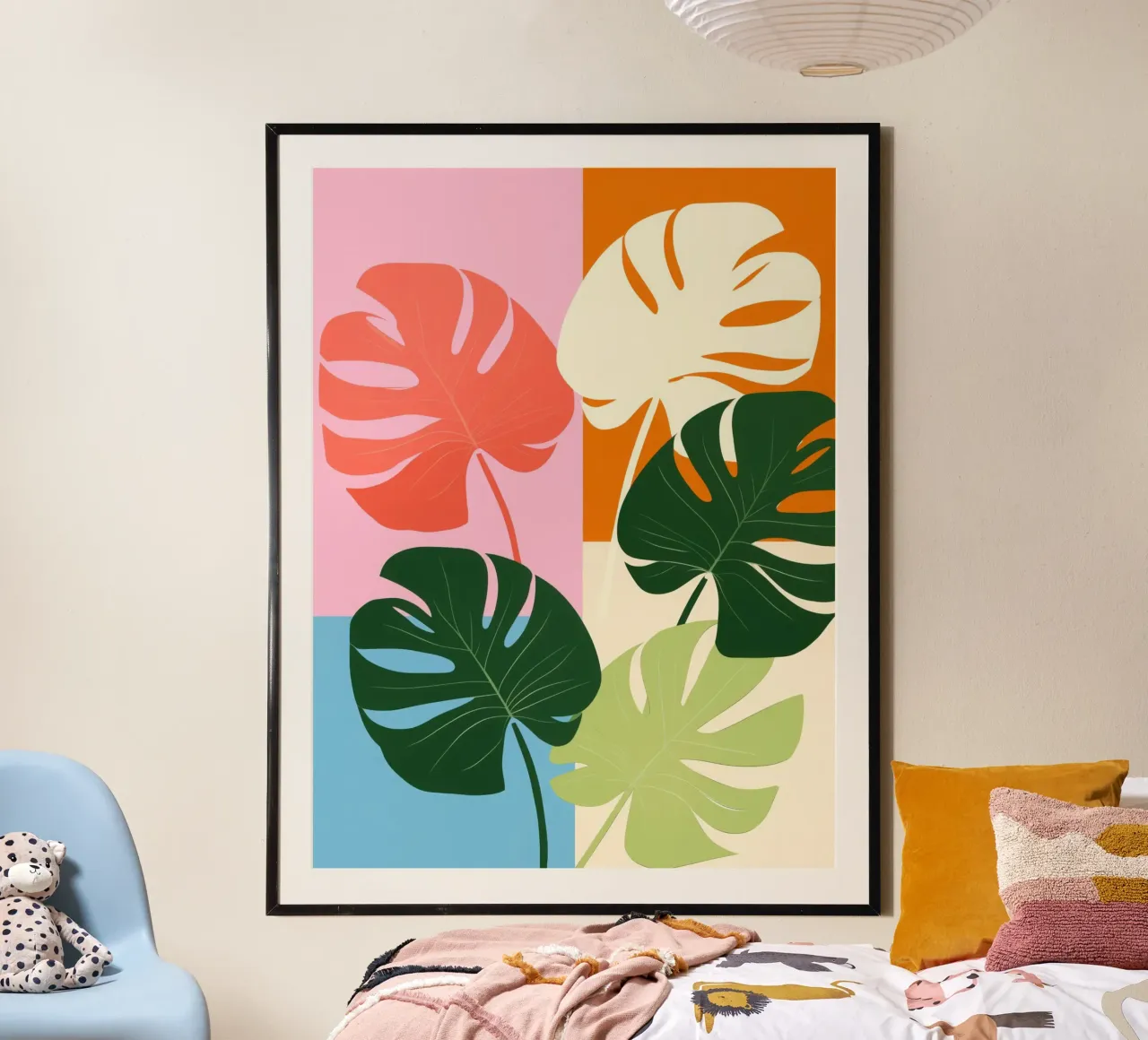 Foglie di monstera in stile retrò chic | Modernismo tropicale di tendenza poster con telaio in legno da Autofocus
