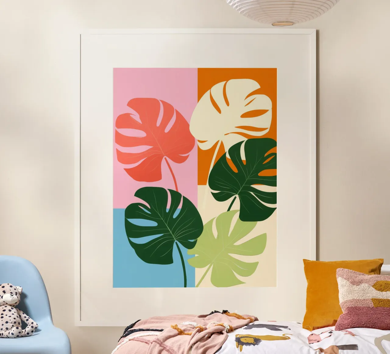 Foglie di monstera in stile retrò chic | Modernismo tropicale di tendenza poster con telaio in legno da Autofocus