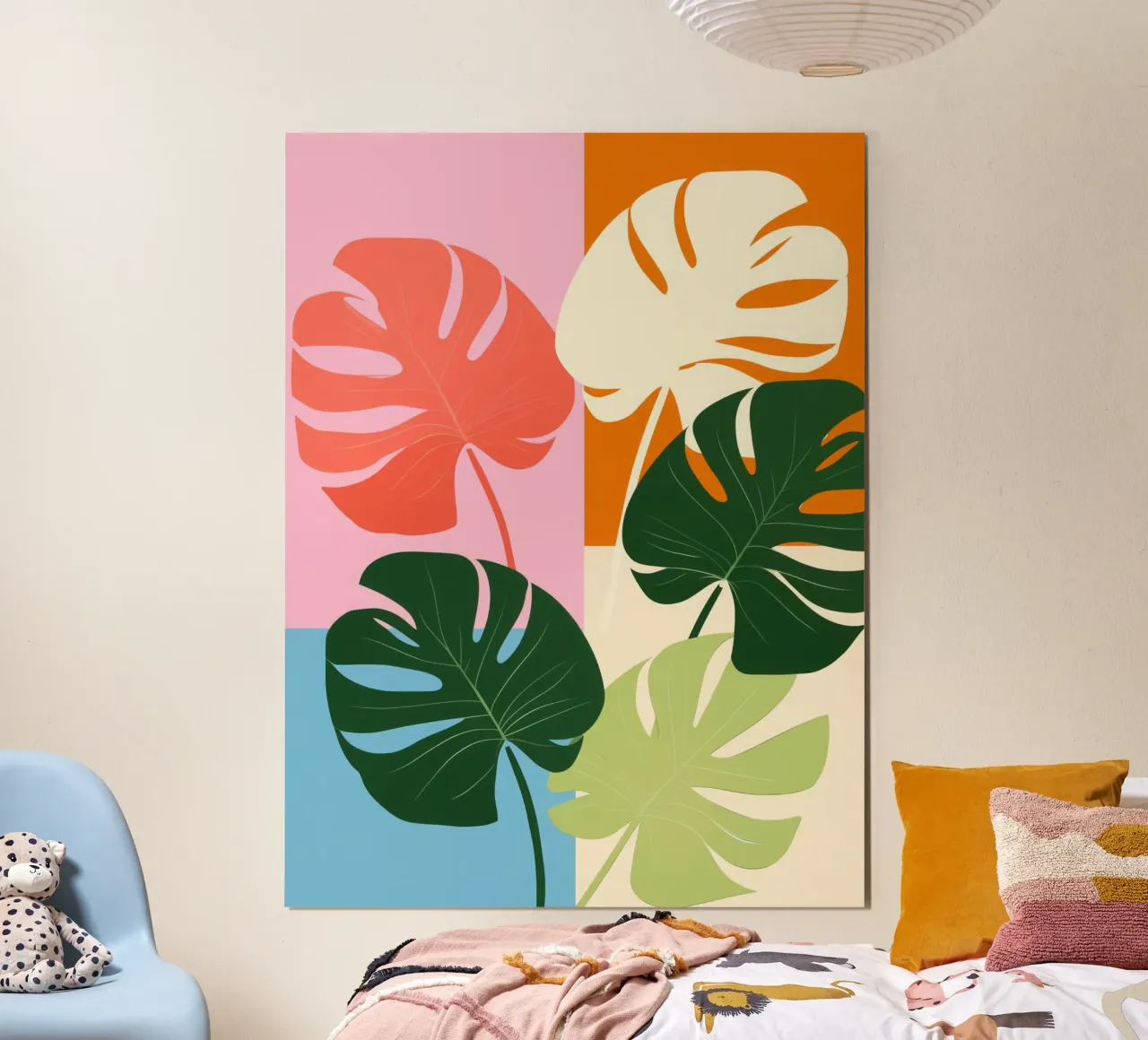 Foglie di monstera in stile retrò chic | Modernismo tropicale di tendenza poster con telaio in legno da Autofocus