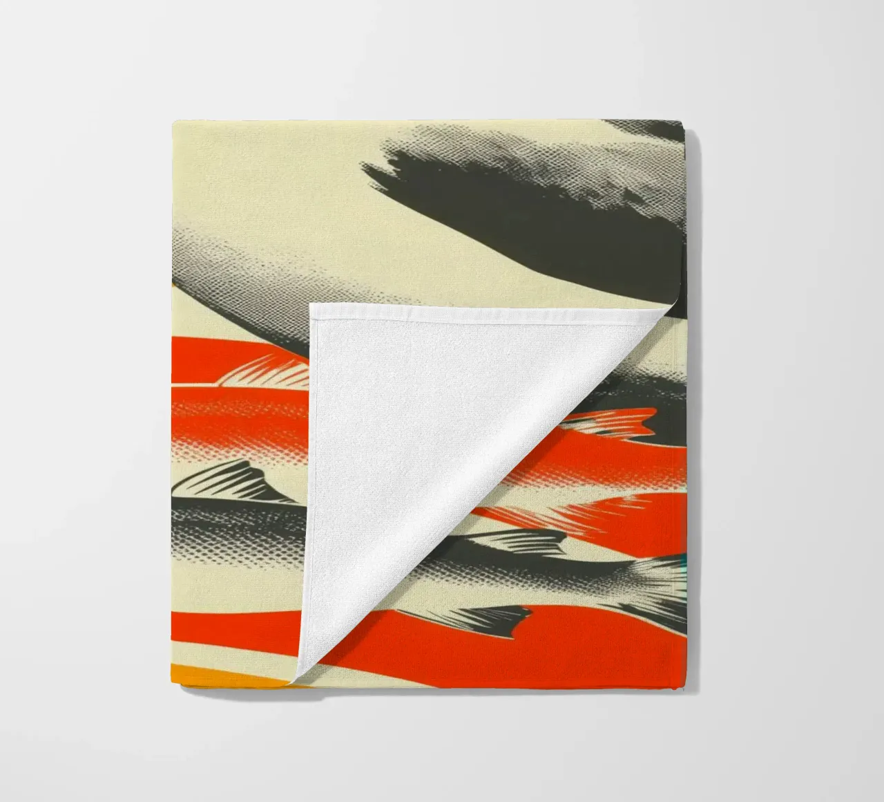 A seagull with two fish - Nostalgic maritime screen printing beach towel by Autofocus