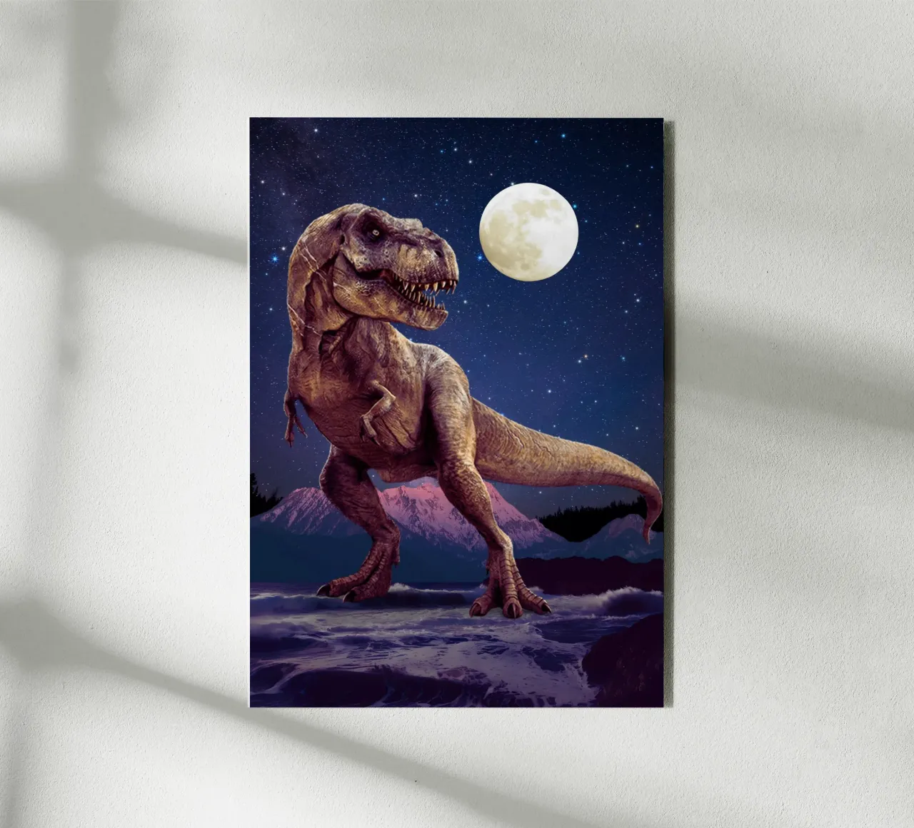Tyrannosaurus Rex under the moonlight alluminio dibond da Berwies Artwork