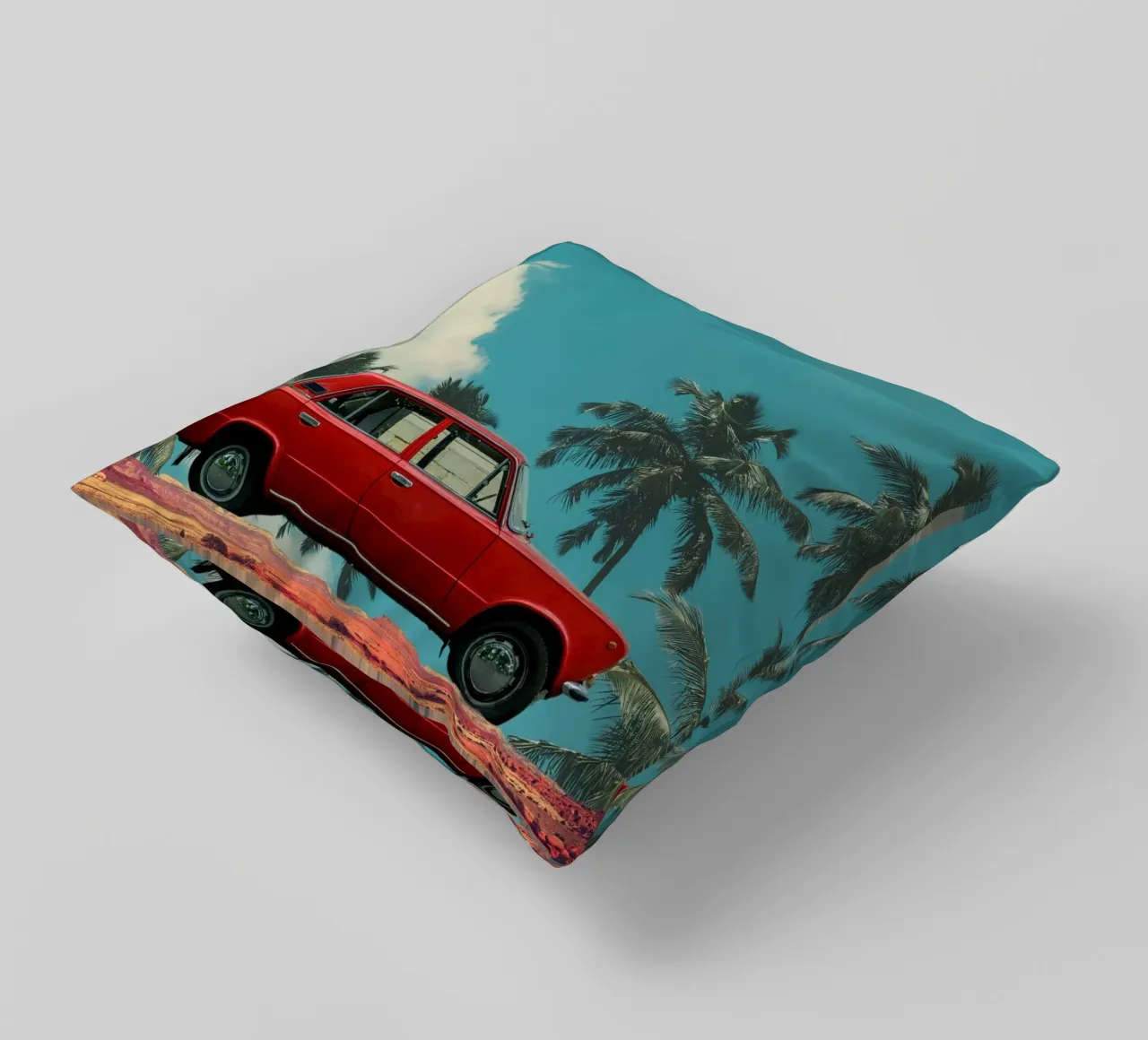Viaggio tropicale in auto rossa cuscino da Berwies Artwork