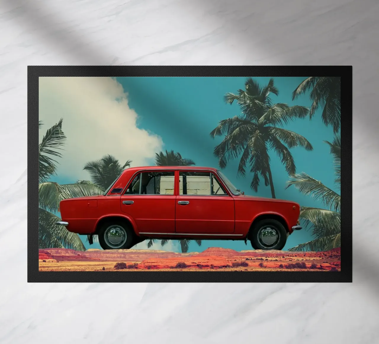 Viaggio tropicale in auto rossa zerbino da Berwies Artwork