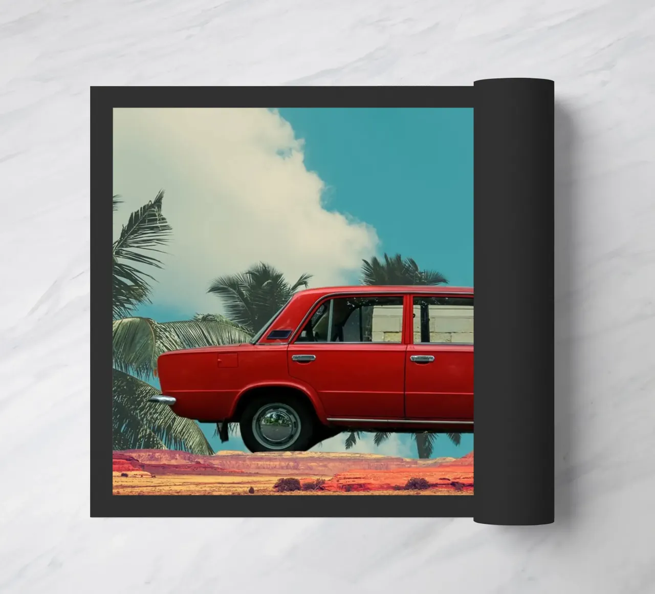 Viaggio tropicale in auto rossa zerbino da Berwies Artwork