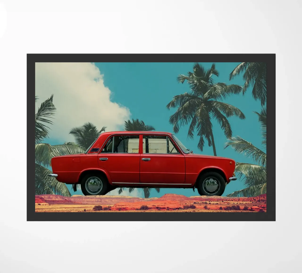Viaggio tropicale in auto rossa zerbino da Berwies Artwork