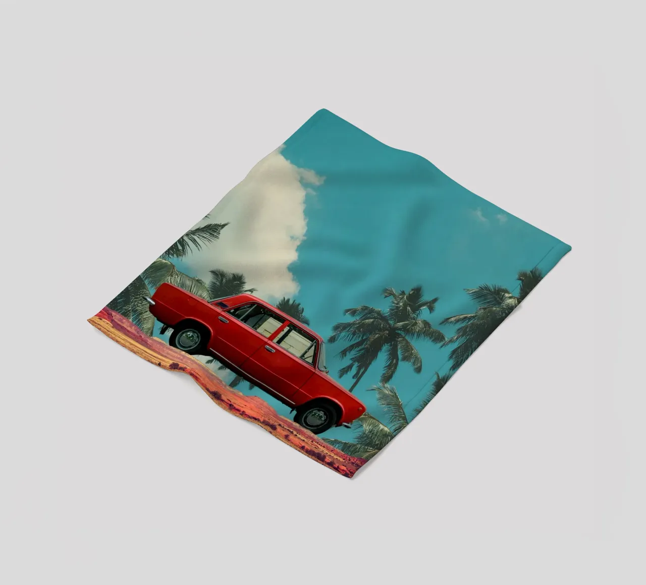 Viaggio tropicale in auto rossa coperta in pile da Berwies Artwork