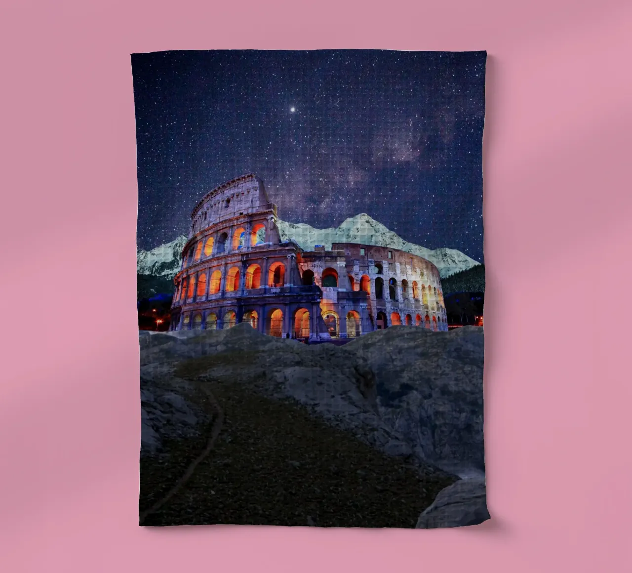 Colosseum under the stars tea towel by Berwies Artwork