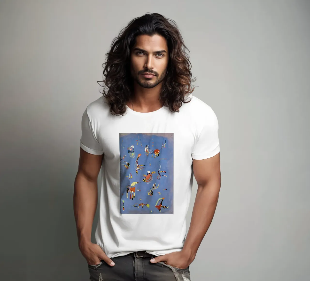 multicolored pieces floating objects t-shirt by lara shop