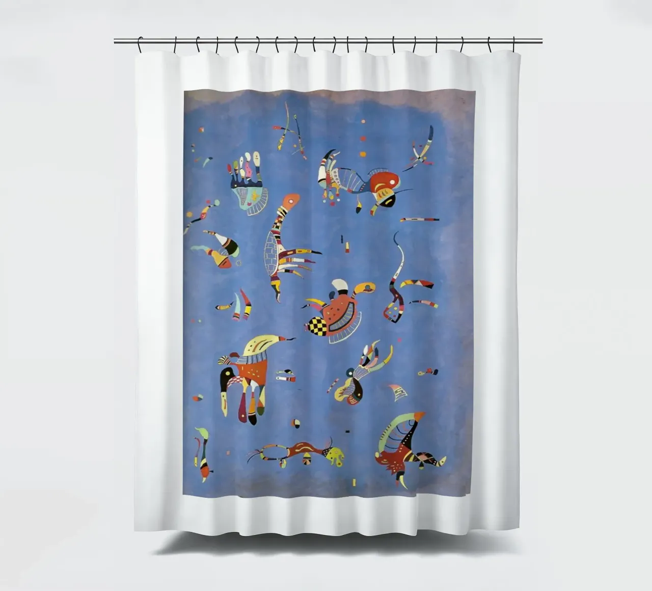 multicolored pieces floating objects shower curtain by lara shop