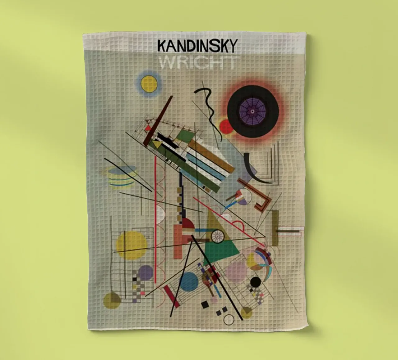 circles, squares, intersecting lines tea towel by lara shop