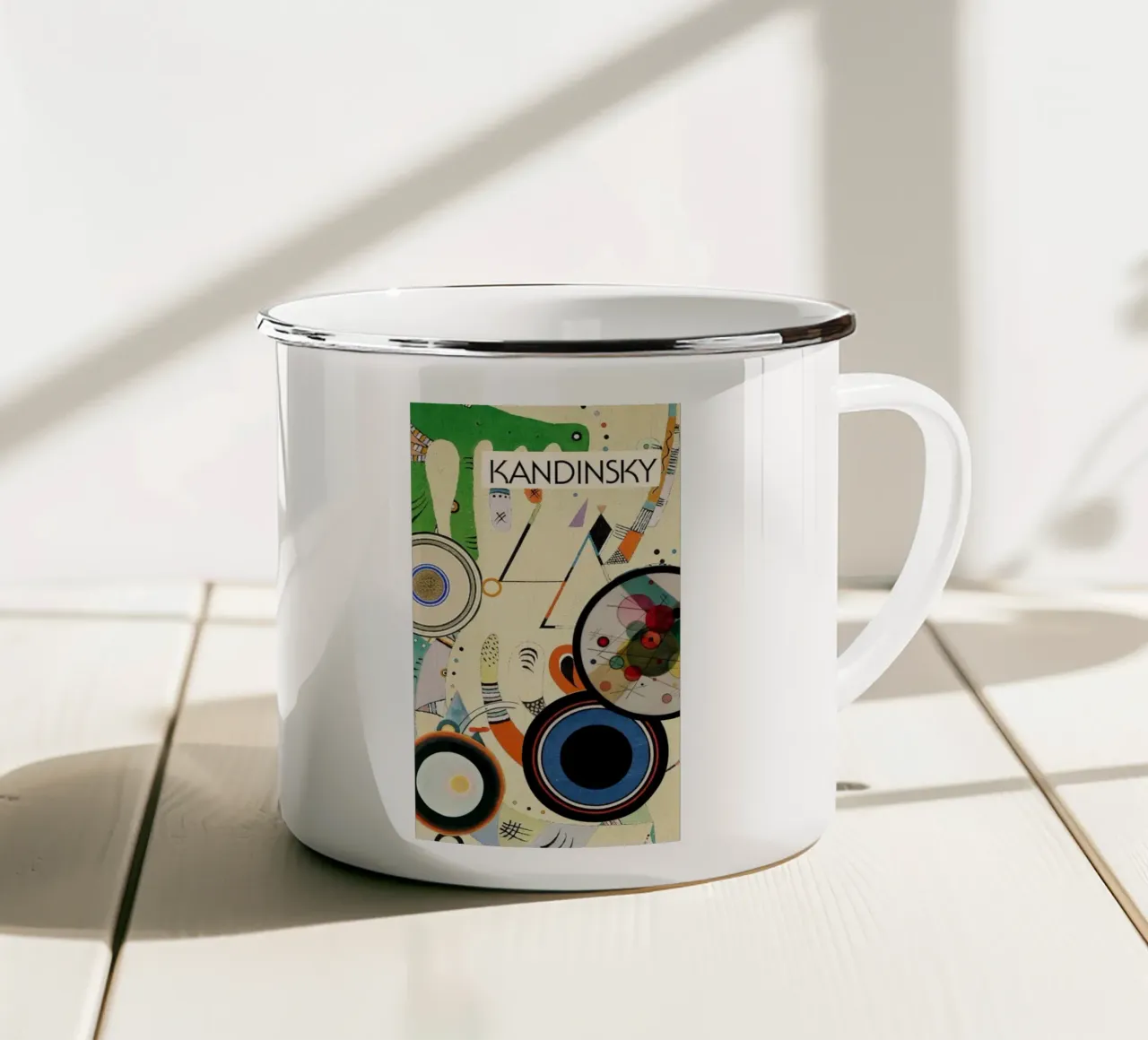 dynamic composition of circular motifs enamel mug by lara shop