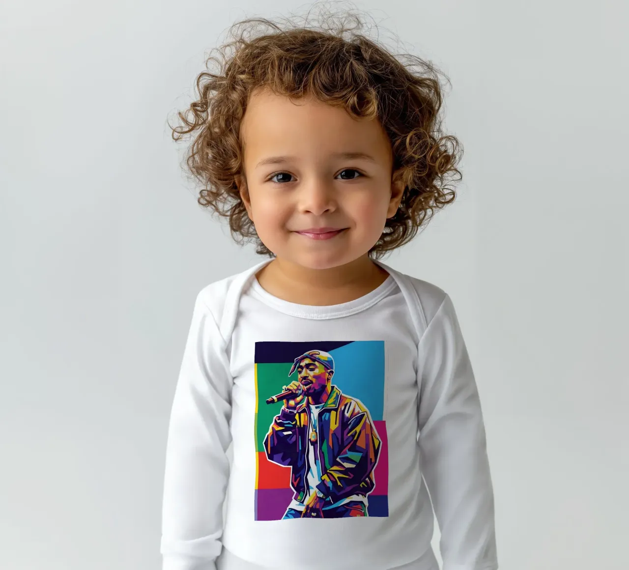 Tupac Shakur performance long-sleeve baby romper by Hantamrata