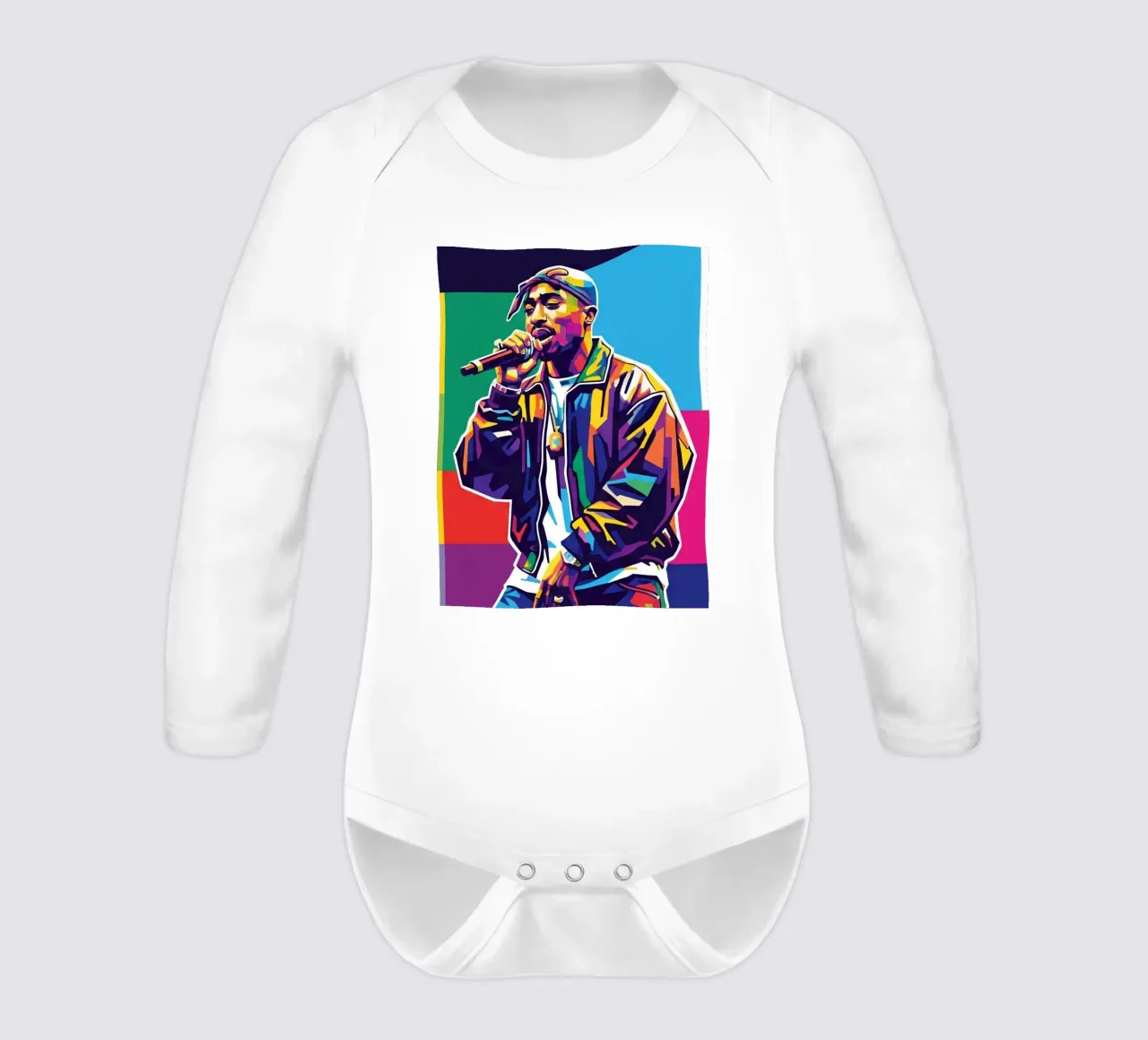 Tupac Shakur performance long-sleeve baby romper by Hantamrata