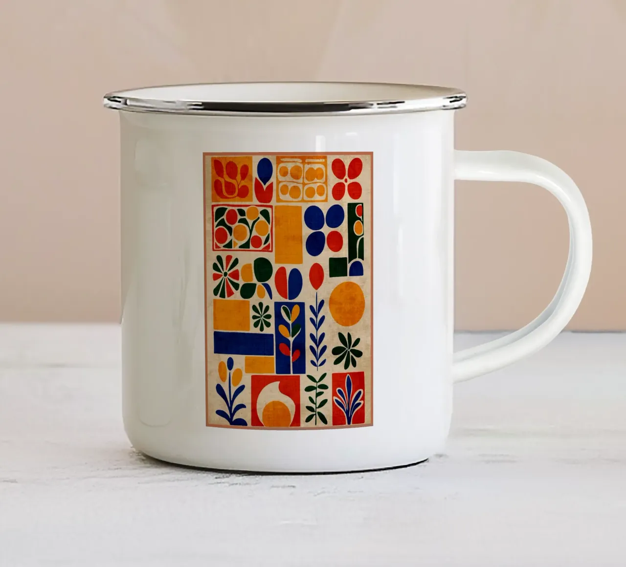 Stampa astratta retrò anni '70 tazza in smalto da Andrew S Morrison