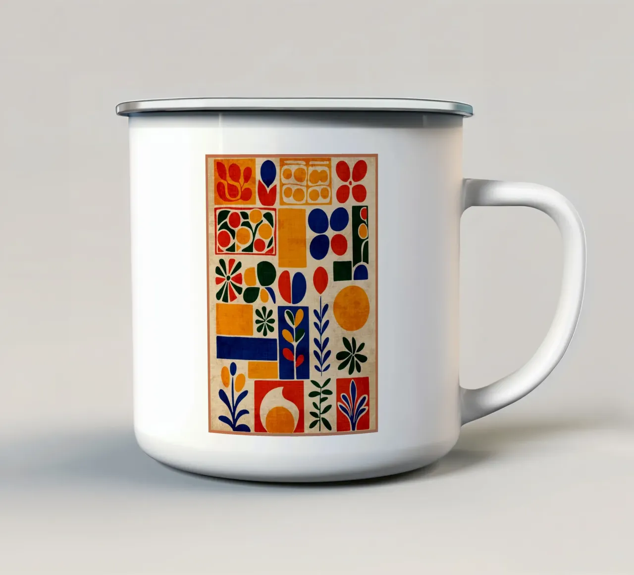 Stampa astratta retrò anni '70 tazza in smalto da Andrew S Morrison