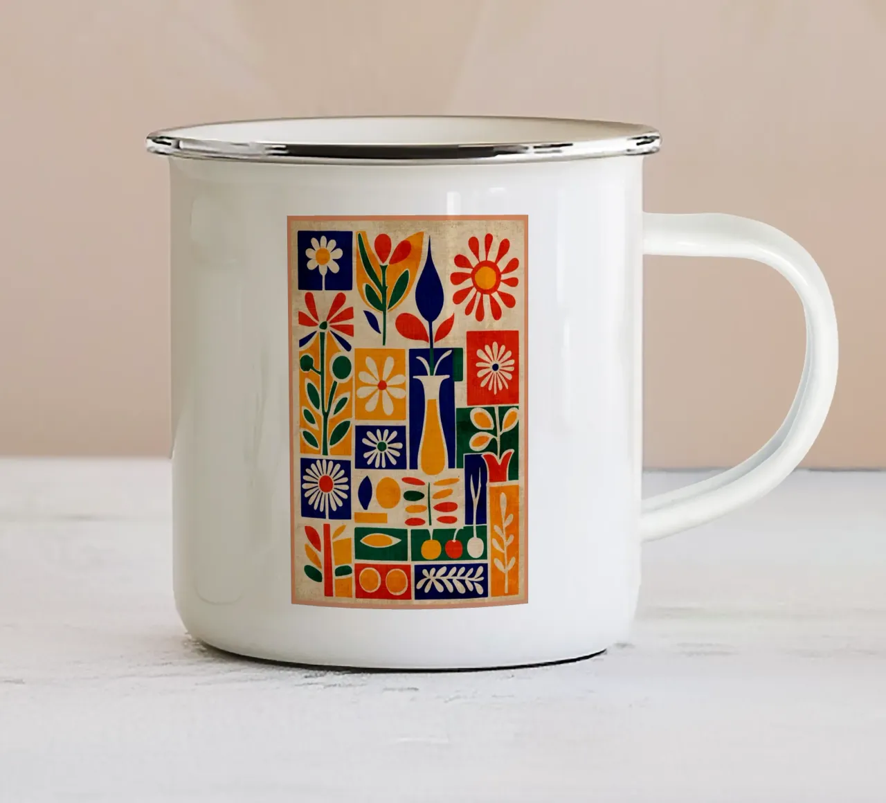 Stampa astratta retrò anni '60 tazza in smalto da Andrew S Morrison