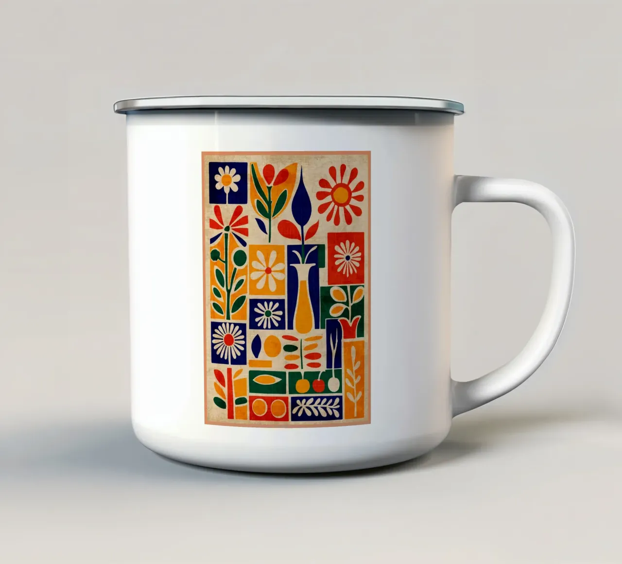 Stampa astratta retrò anni '60 tazza in smalto da Andrew S Morrison