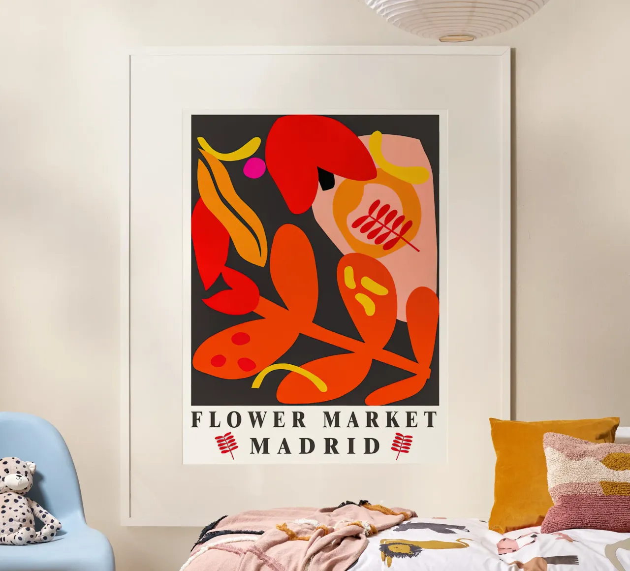 Mercato dei fiori di Madrid poster con telaio in alluminio da TekleDawit