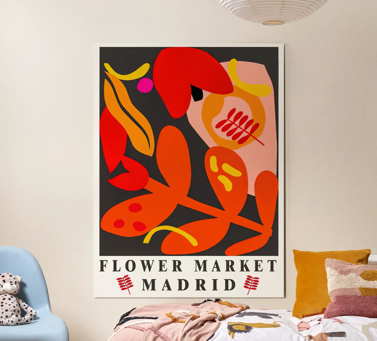 Mercato dei fiori di Madrid poster con telaio in alluminio da TekleDawit