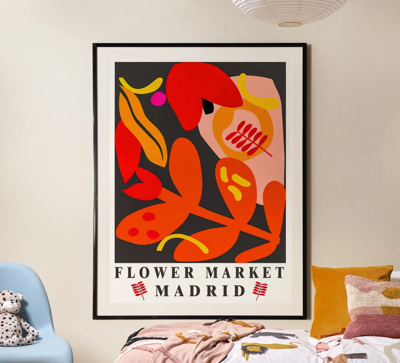 Mercato dei fiori di Madrid poster con telaio in alluminio da TekleDawit
