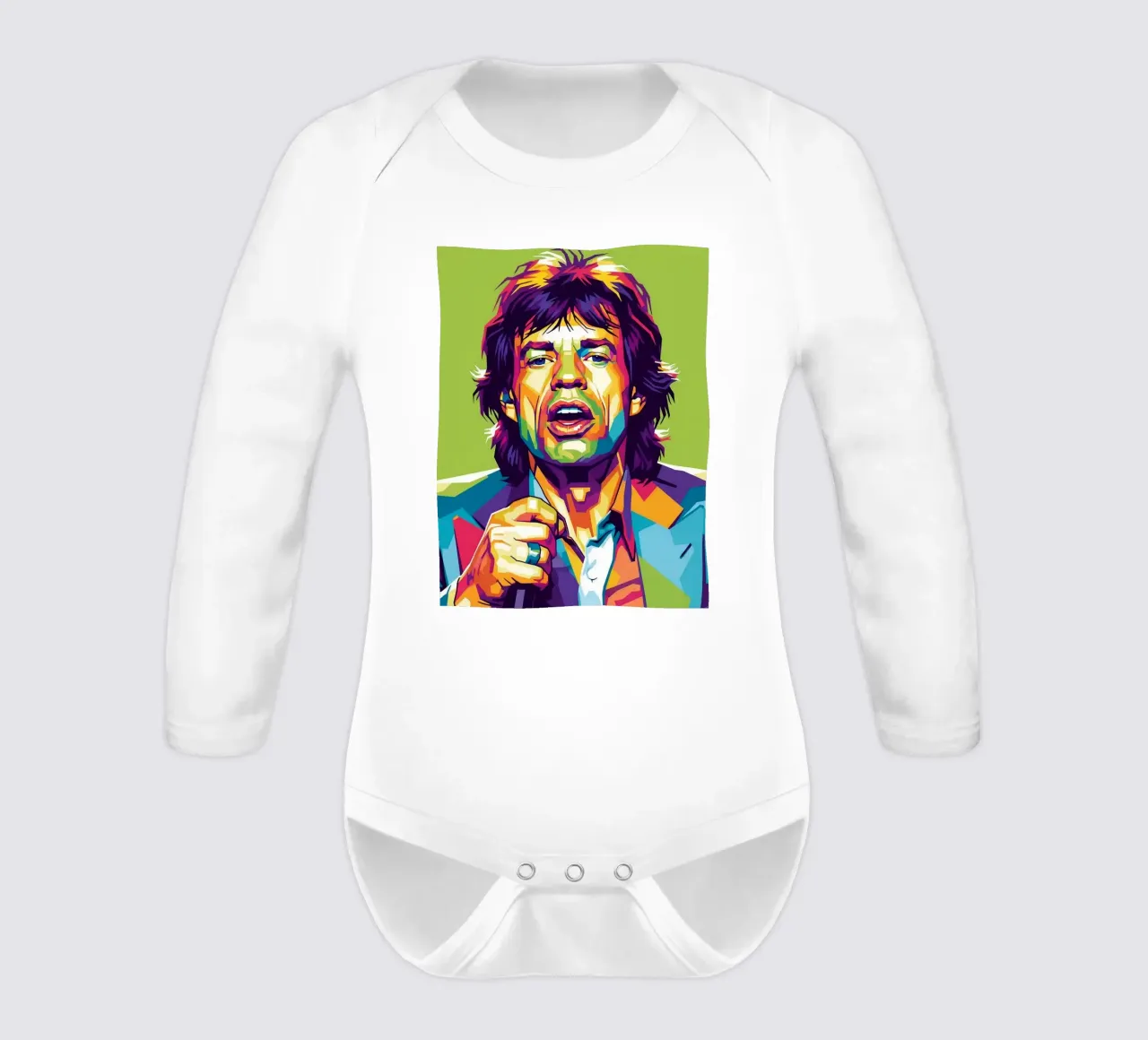 Mick Jagger iconic style long-sleeve baby romper by Hantamrata