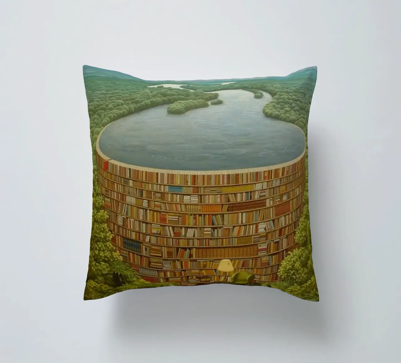 Bible Dam By Jacek Yerka decorative cushion by Trudeau Art Galley