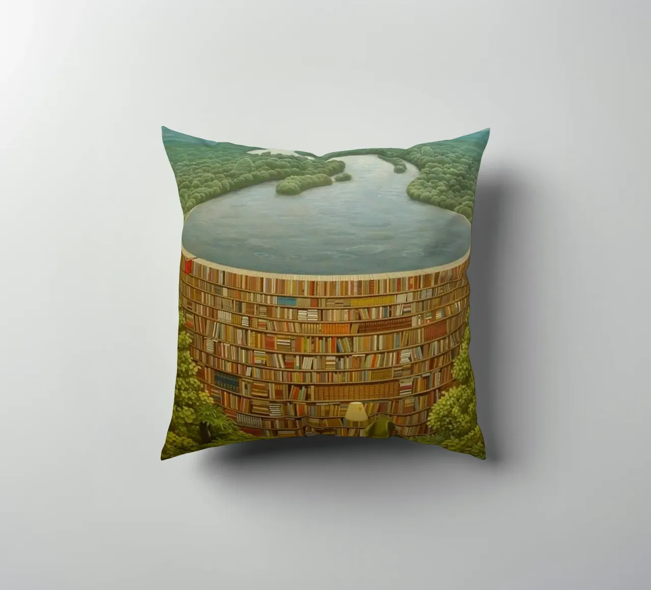 Bible Dam By Jacek Yerka decorative cushion by Trudeau Art Galley