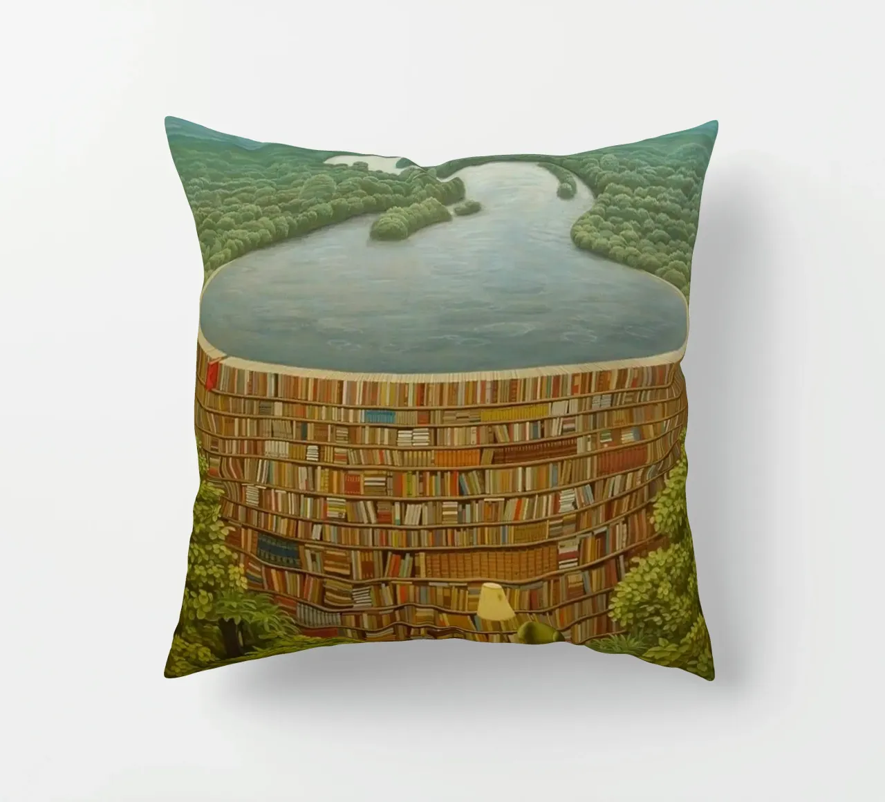 Bible Dam By Jacek Yerka decorative cushion by Trudeau Art Galley