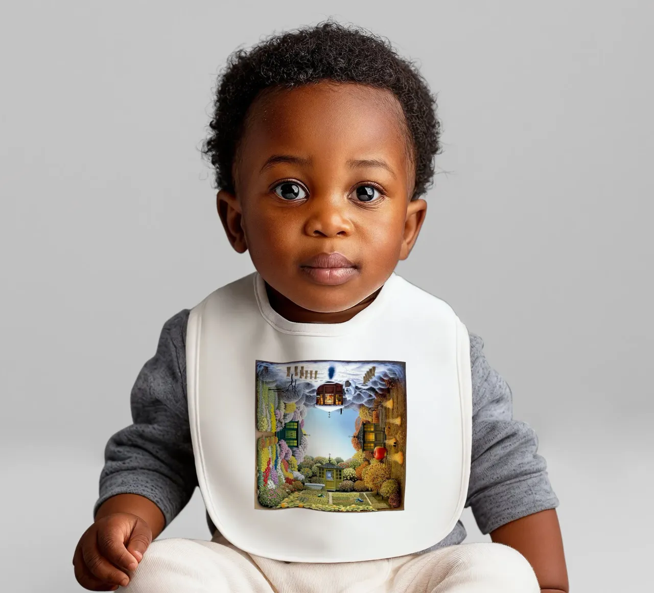 Colorful on each different season By Jacek Yerka baby bib by Trudeau Art Galley