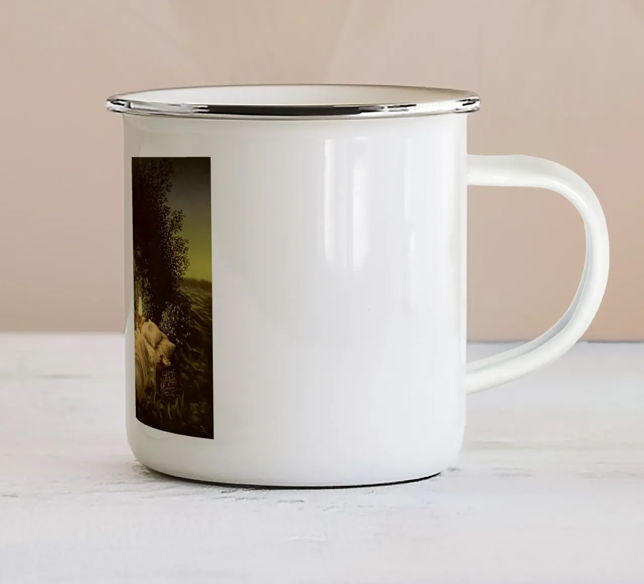 L'amore è un'illusione Di Jacek Yerka tazza in smalto da Trudeau Art Galley