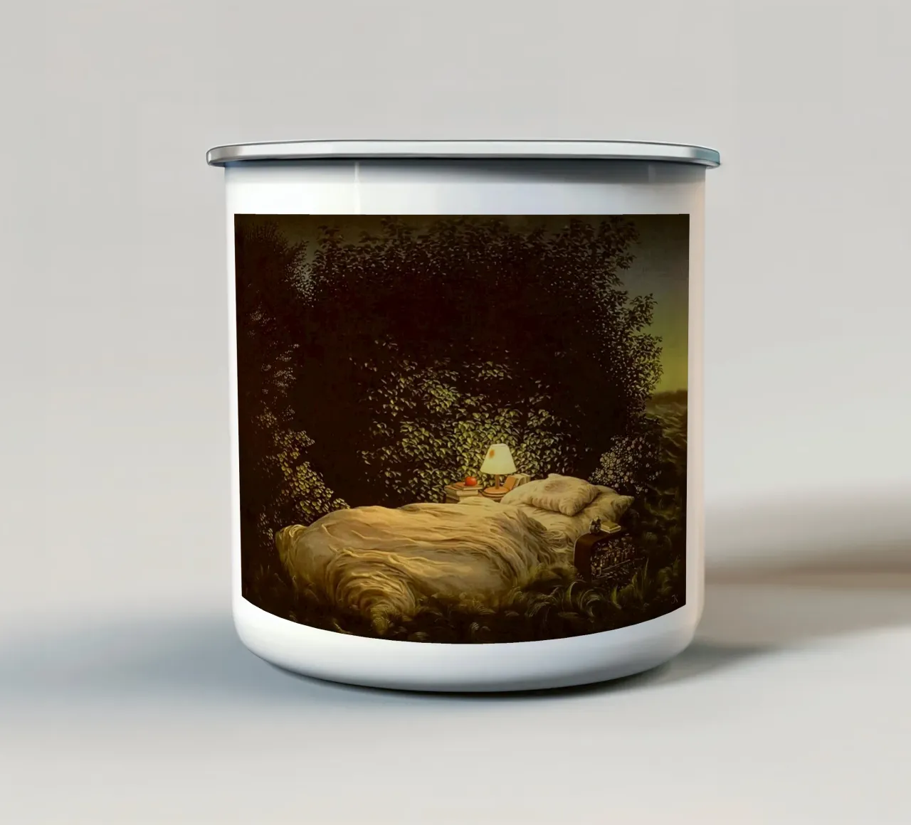 L'amore è un'illusione Di Jacek Yerka tazza in smalto da Trudeau Art Galley