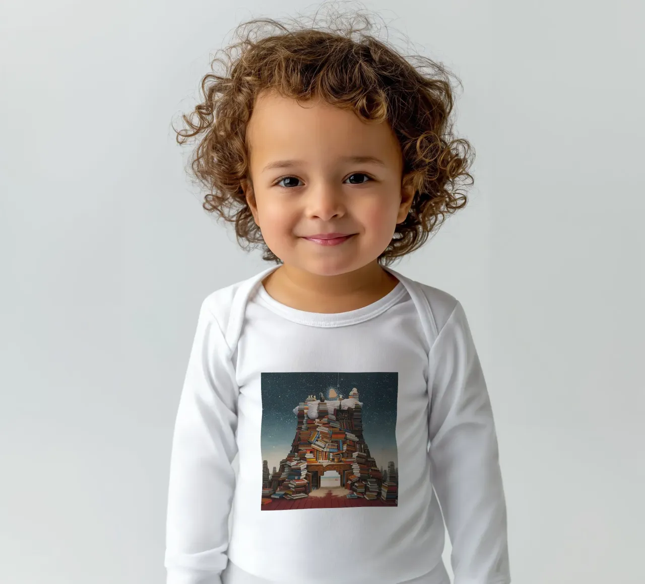 Night Reading By Jacek Yerka long-sleeve baby romper by Trudeau Art Galley