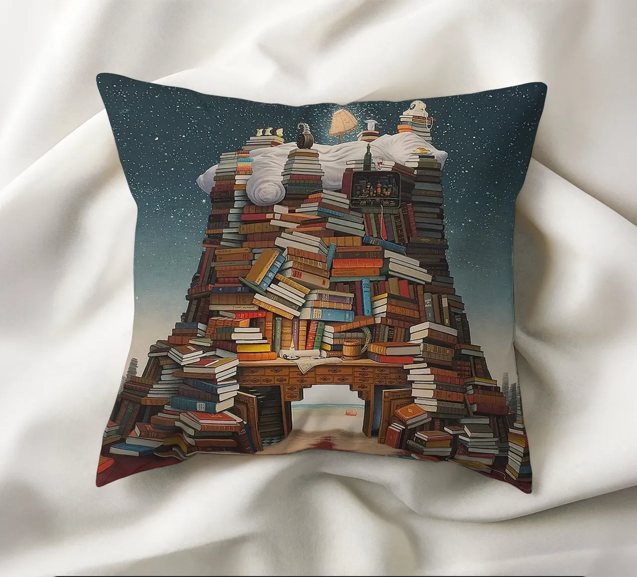 Lettura notturna di Jacek Yerka cuscino da Trudeau Art Galley