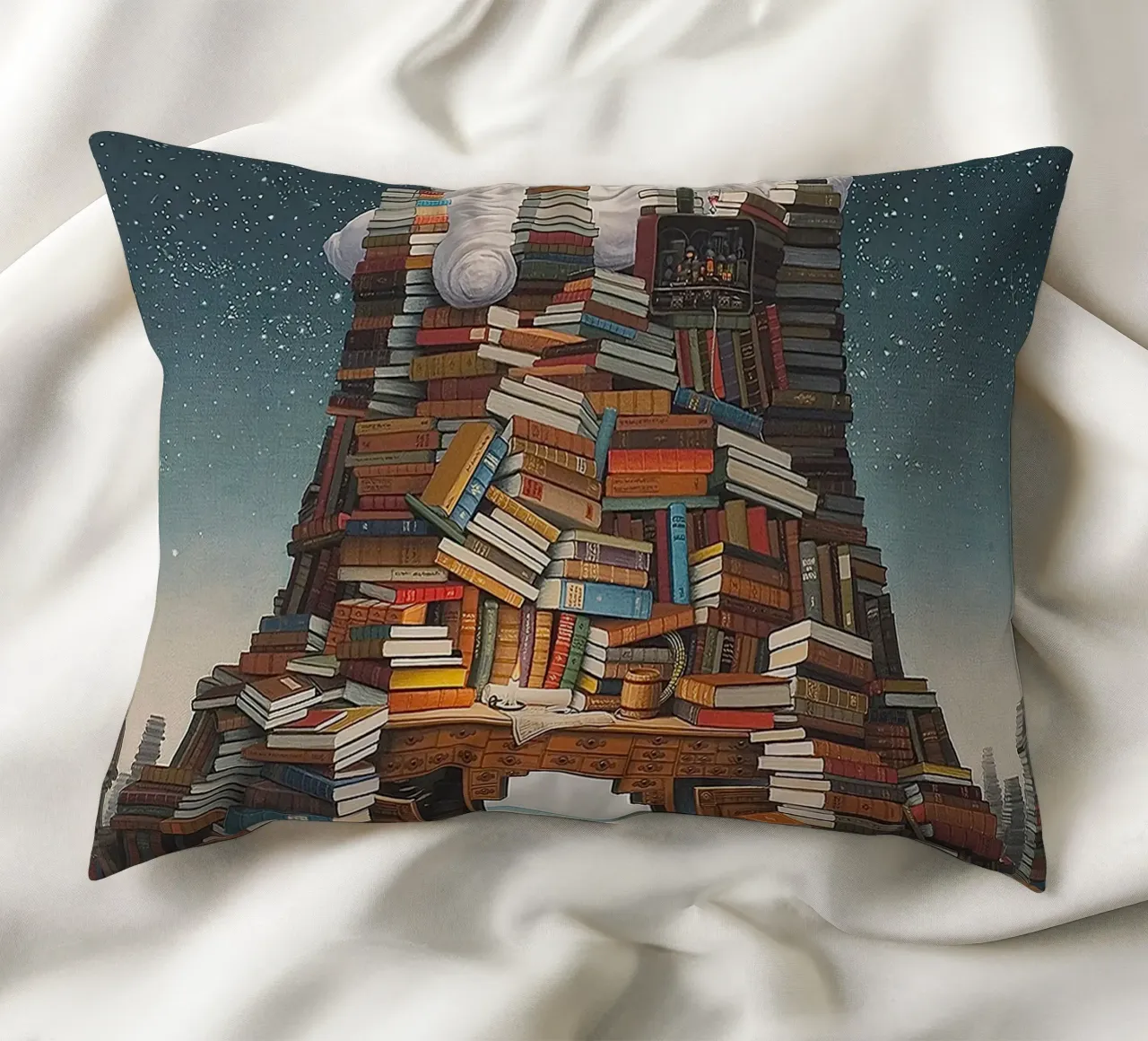 Lettura notturna di Jacek Yerka cuscino da Trudeau Art Galley