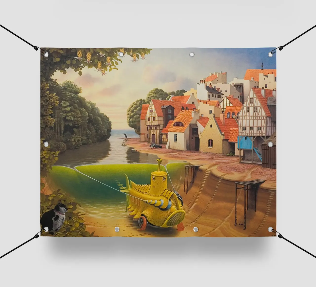 River in The Village By Jacek Yerka pvc cover by Trudeau Art Galley