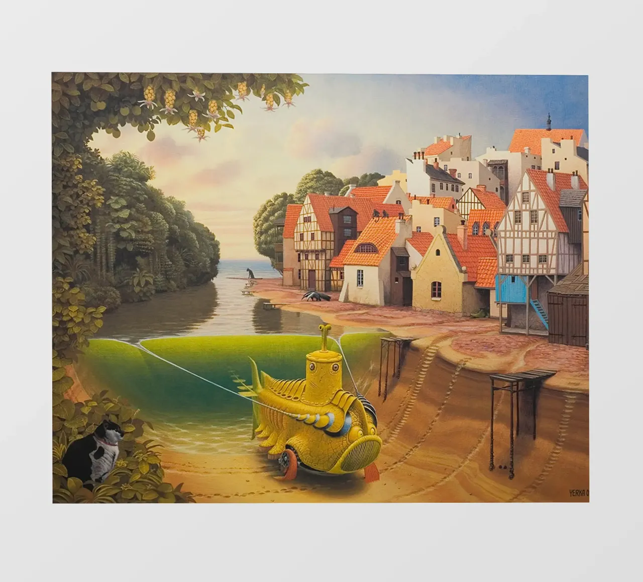 River in The Village By Jacek Yerka pvc cover by Trudeau Art Galley