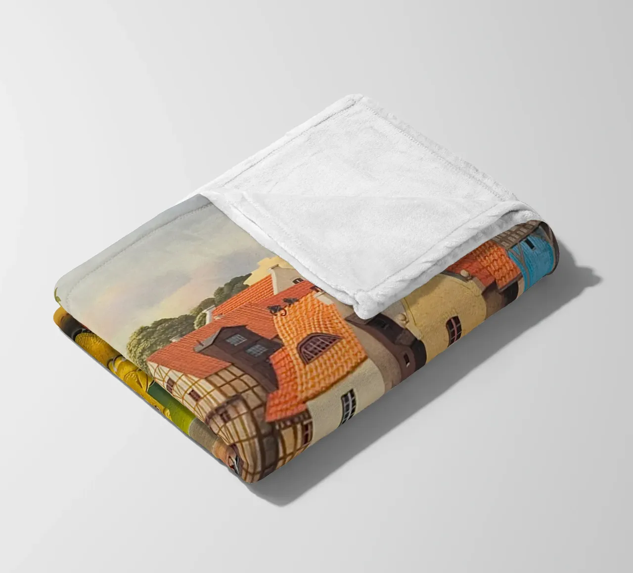 River in The Village By Jacek Yerka fleece blanket by Trudeau Art Galley
