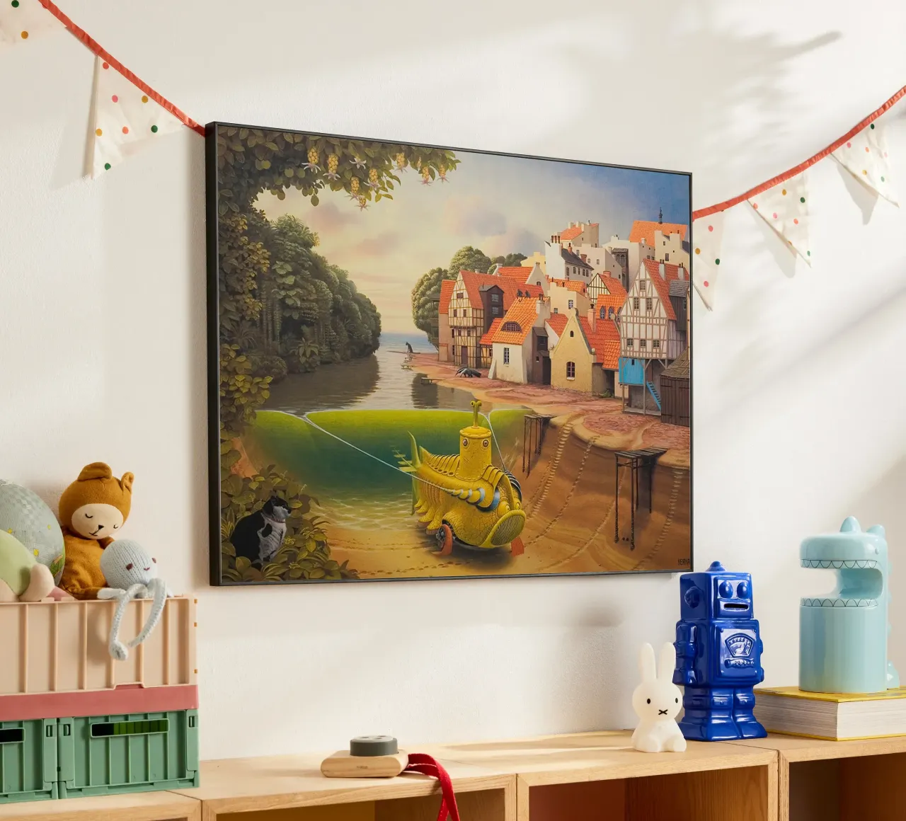 River in The Village By Jacek Yerka alu-dibond by Trudeau Art Galley