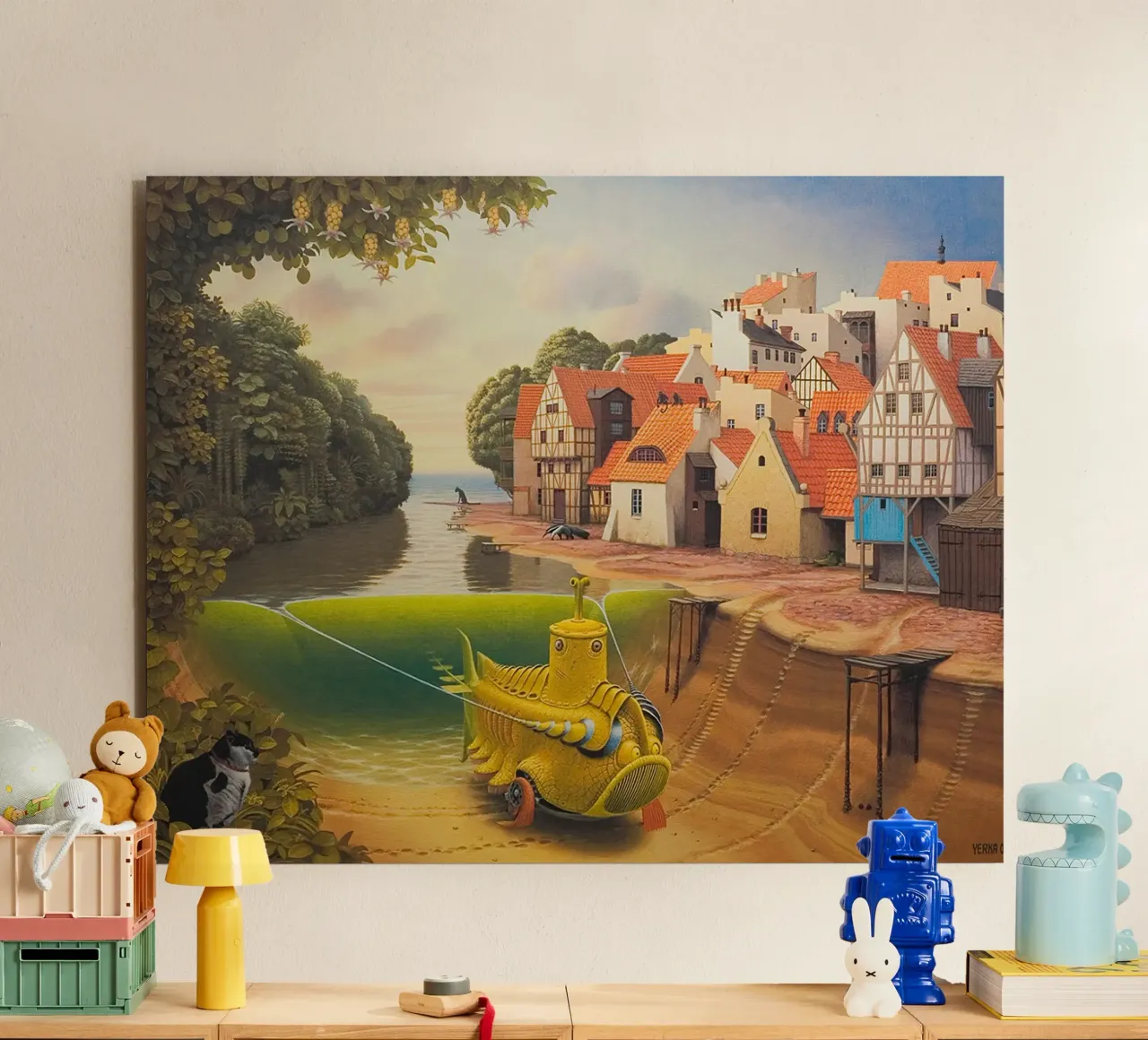 River in The Village By Jacek Yerka alu-dibond by Trudeau Art Galley