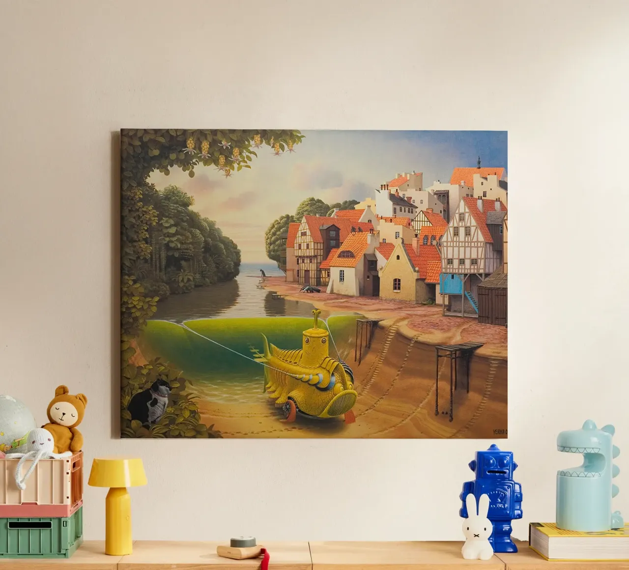 River in The Village By Jacek Yerka canvas by Trudeau Art Galley