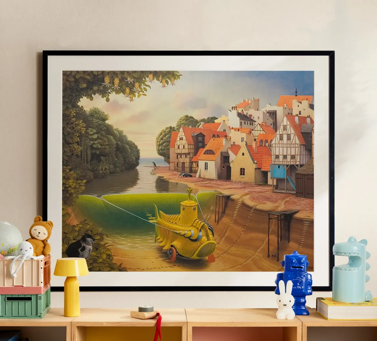 Il fiume nel villaggio di Jacek Yerka poster da Trudeau Art Galley