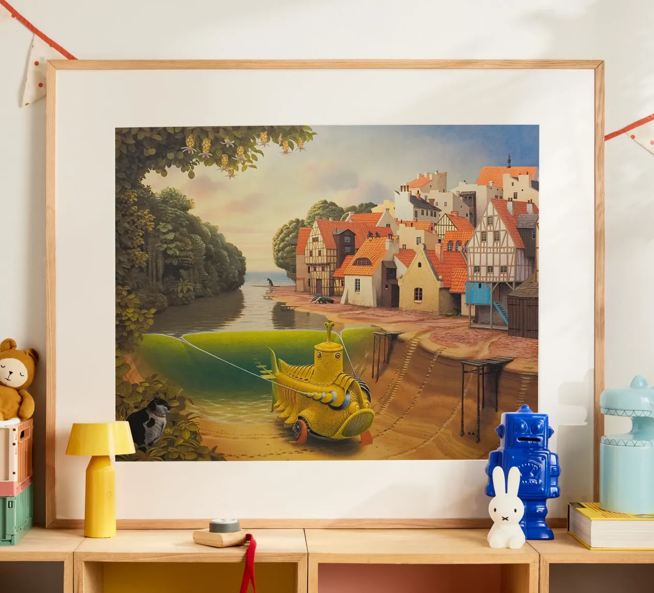 Il fiume nel villaggio di Jacek Yerka poster da Trudeau Art Galley